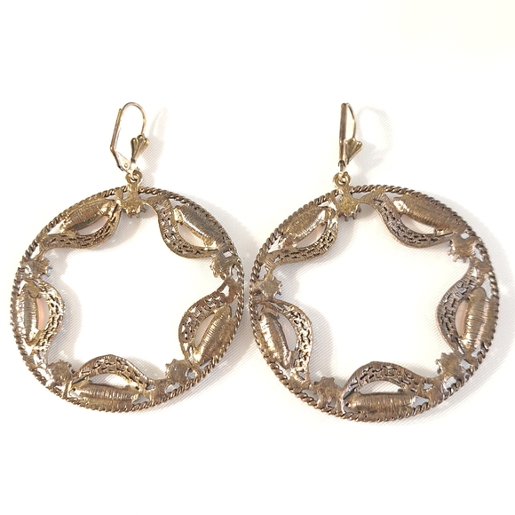 Vintage Women's Starn Round Earrings‎ Brown/Orange Faux Rhinestones - Picture 4 of 7